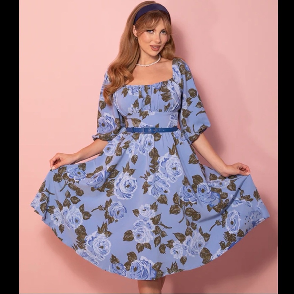 Vixen by Micheline Pitt Vacation Dress in Sunset Blue Roses